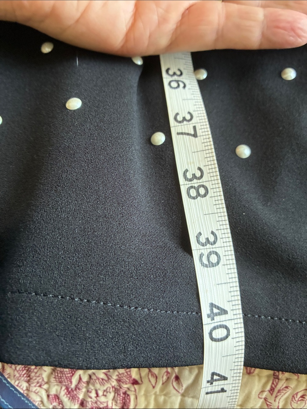 Ming Wang Black Midi Shift Dress with Faux Pearl Accents - Picture 7 of 7